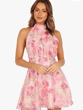 Petal & Pup Pink Floral Halter Mini Dress (Size 6)